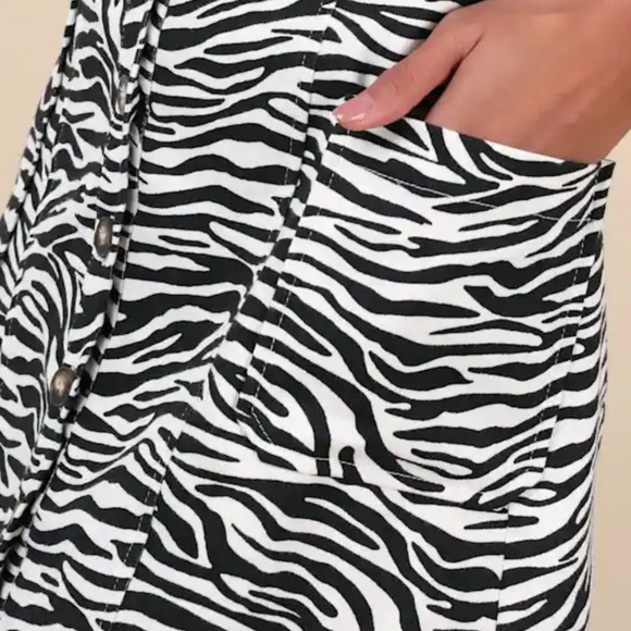 Lulus Ceanna Ivory And Black Zebra Print Button-front Mini Dress White - Size S - Picture 4 of 5
